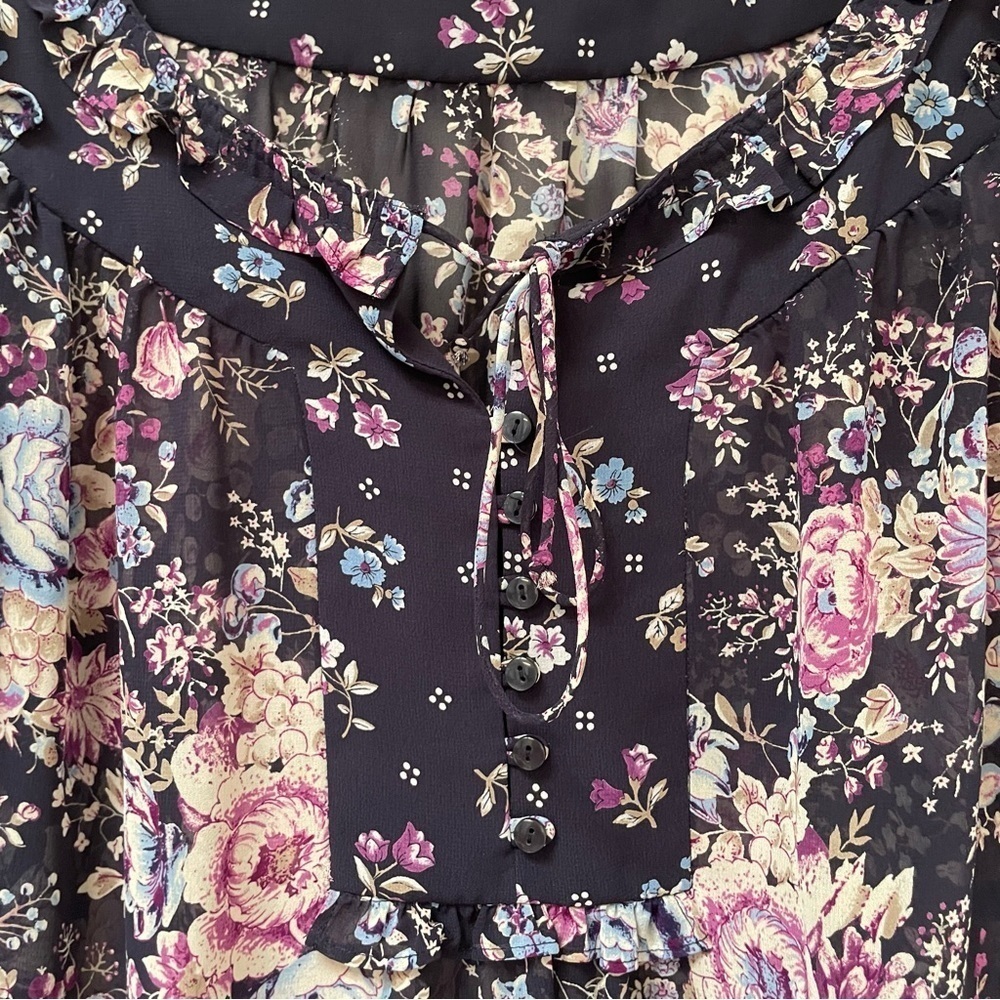 Loft Floral Mixed Print Sheer Ruffles Blouse Top M - Picture 2 of 6